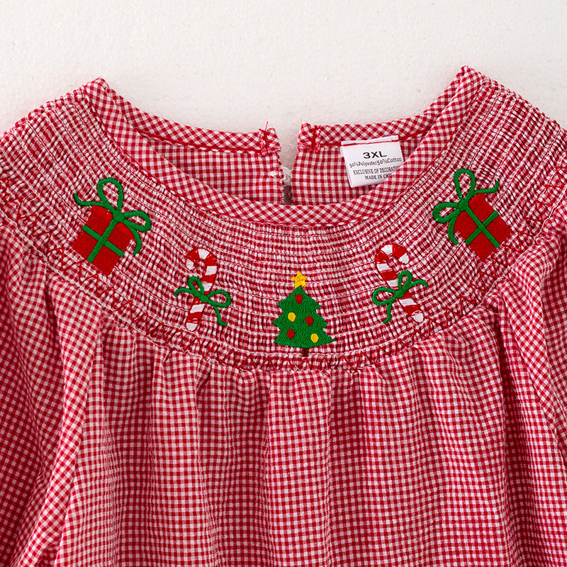 (In Stock G8-3-1)Girls Christmas Embroidery Smocked Dress