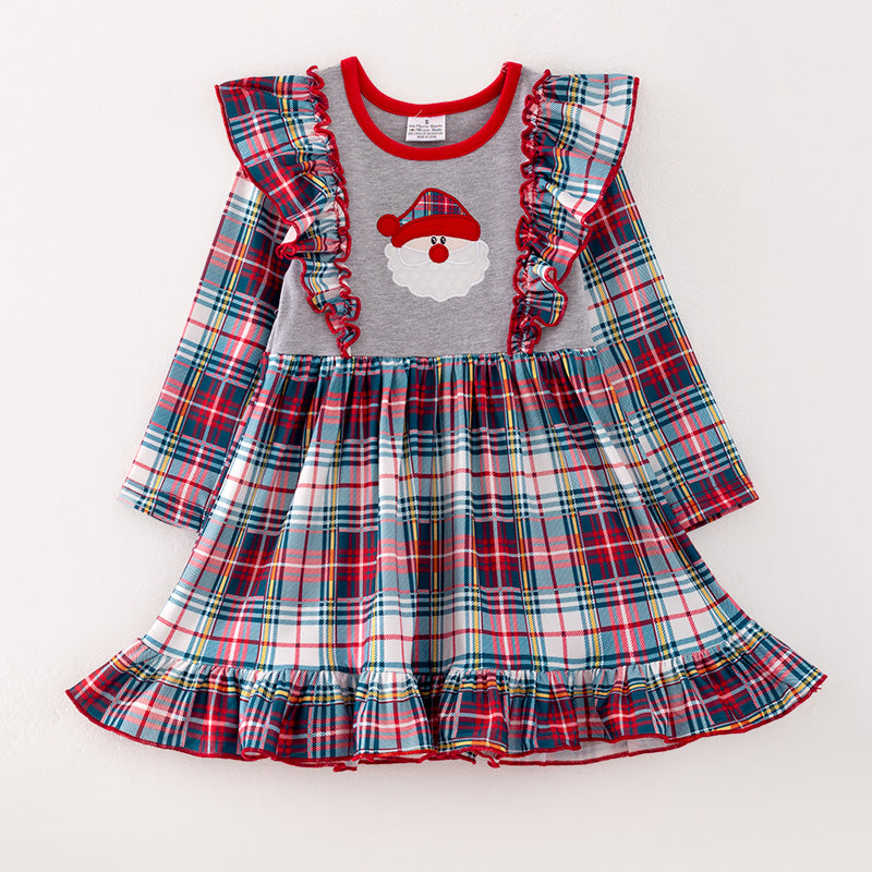 (In Stock G9-3-1)Girls Christmas Santa Applique Dress