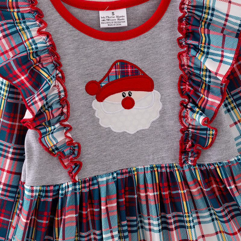 (In Stock G9-3-1)Girls Christmas Santa Applique Dress
