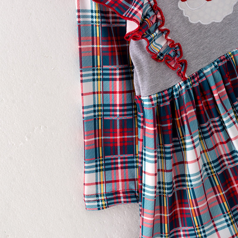 (In Stock G9-3-1)Girls Christmas Santa Applique Dress