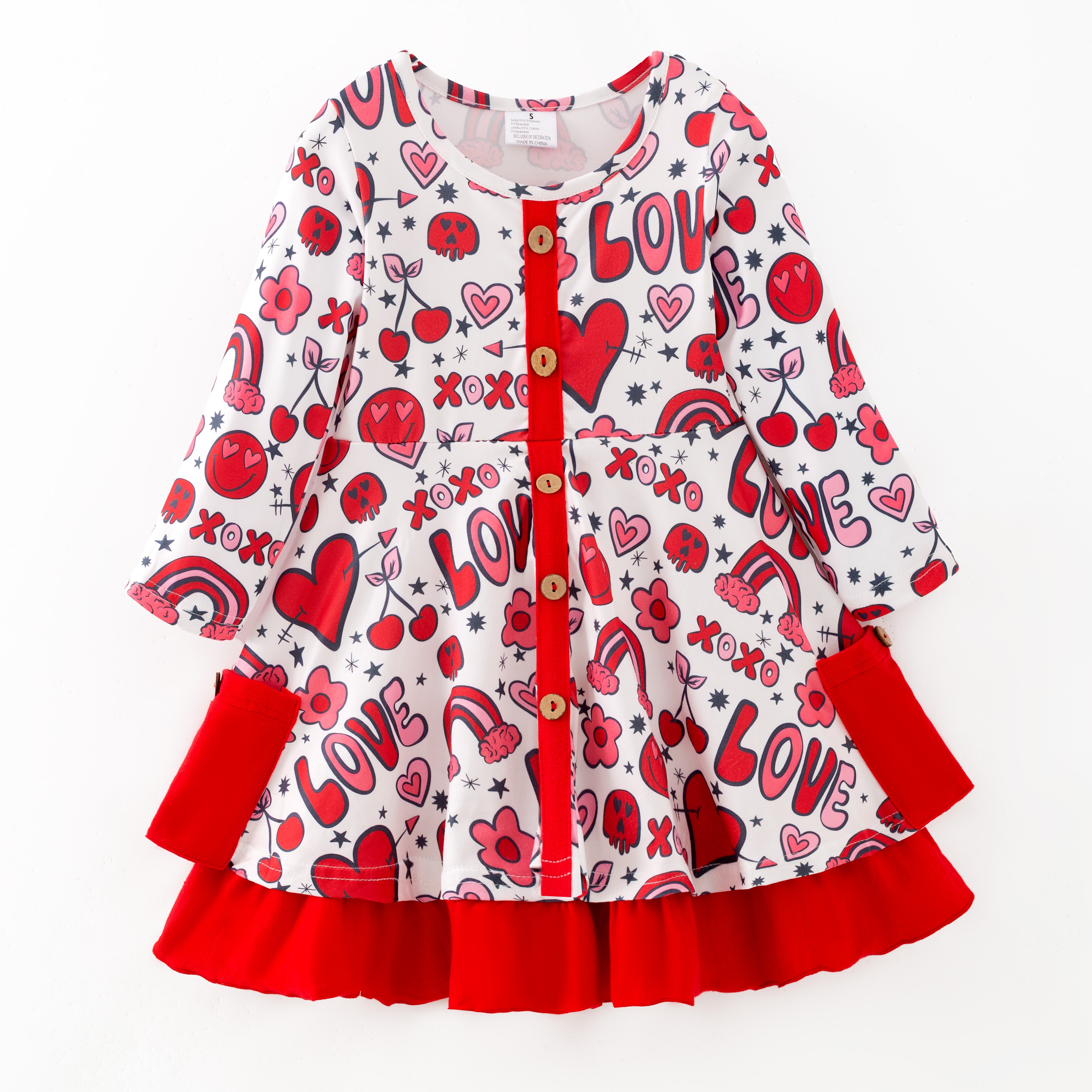 (In Stock)Girls Valentine's Day Print Dress with Pockets