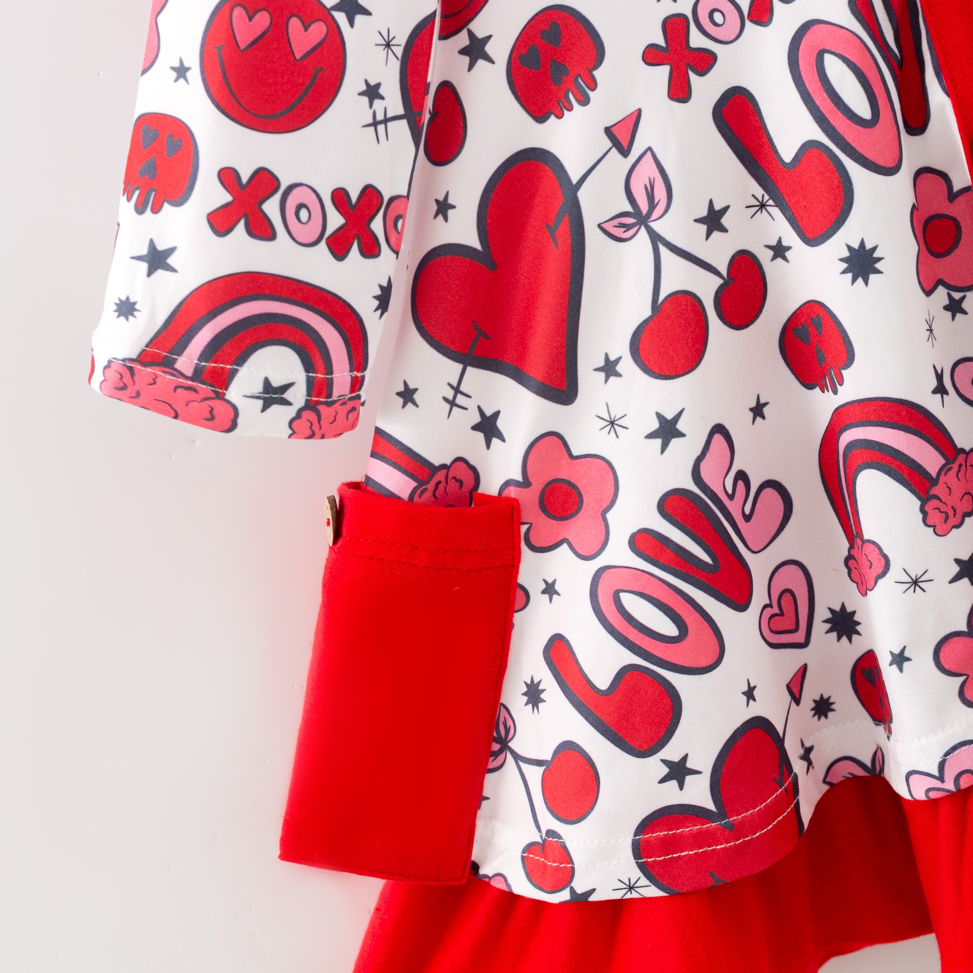 (In Stock)Girls Valentine's Day Print Dress with Pockets