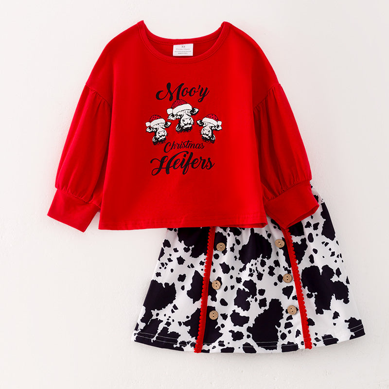 (In Stock G7-5-1)Girls Christmas Print Skirt Set