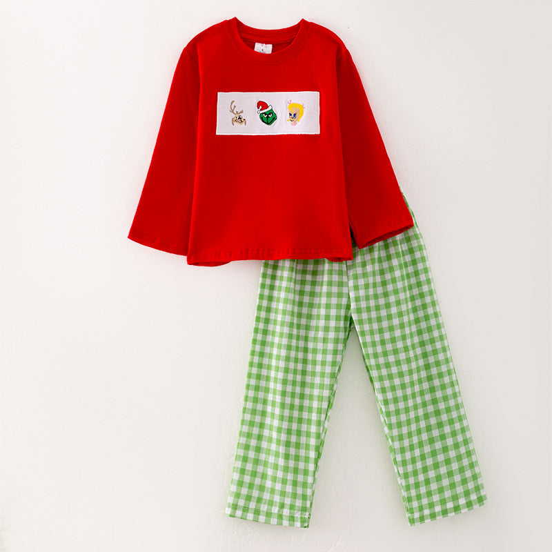 (In Stock G7-3-3)One Pack(11 Pieces total)Boys Christmas Embroidery Cotton Outfit Set