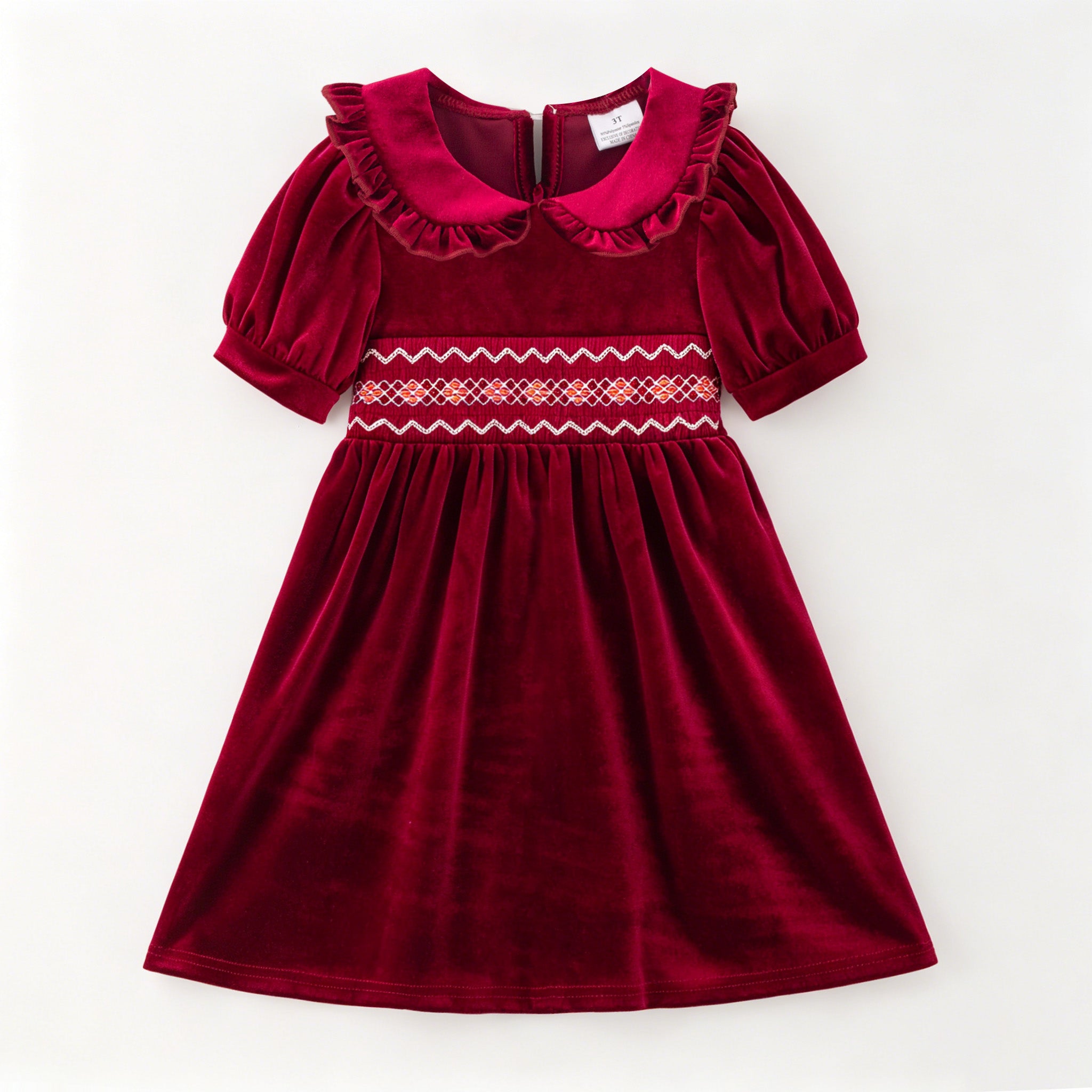 (In Stock)Girls Christmas Red Velvet Smocked Dress