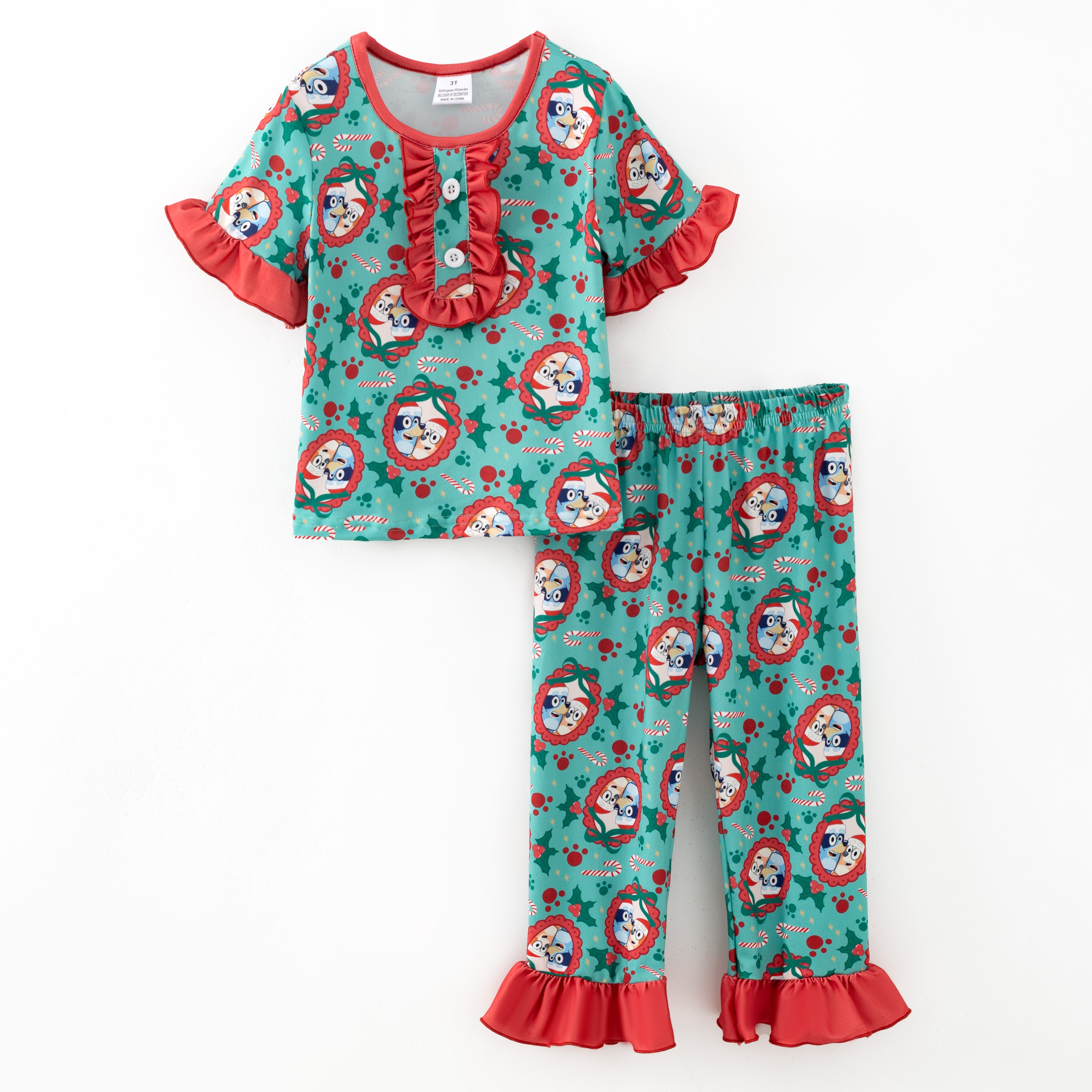 (Pre Order,Prepack Zone)Girls Christmas Cartoon Print Dress&Pajamas(Mix Size)