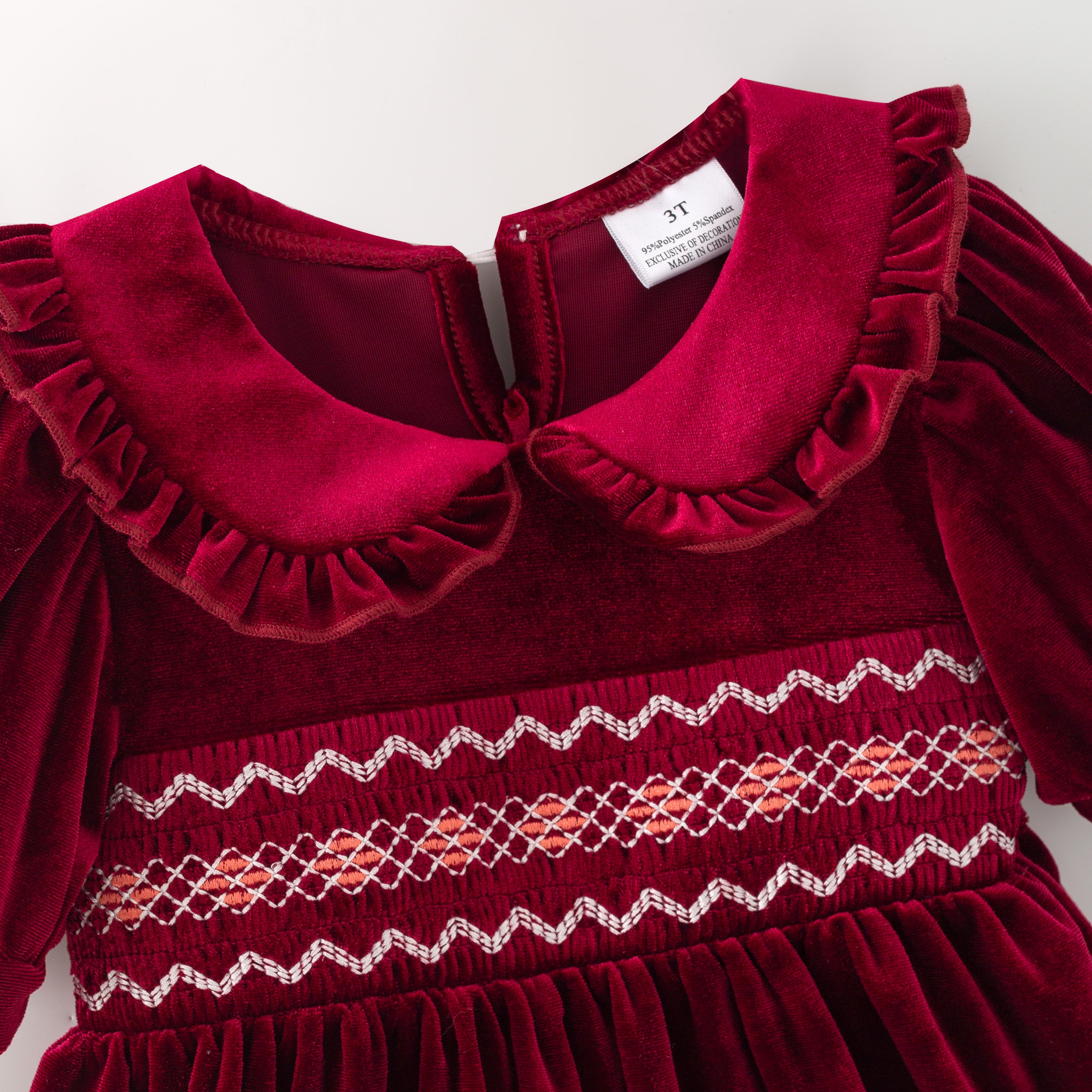 (In Stock)Girls Christmas Red Velvet Smocked Dress