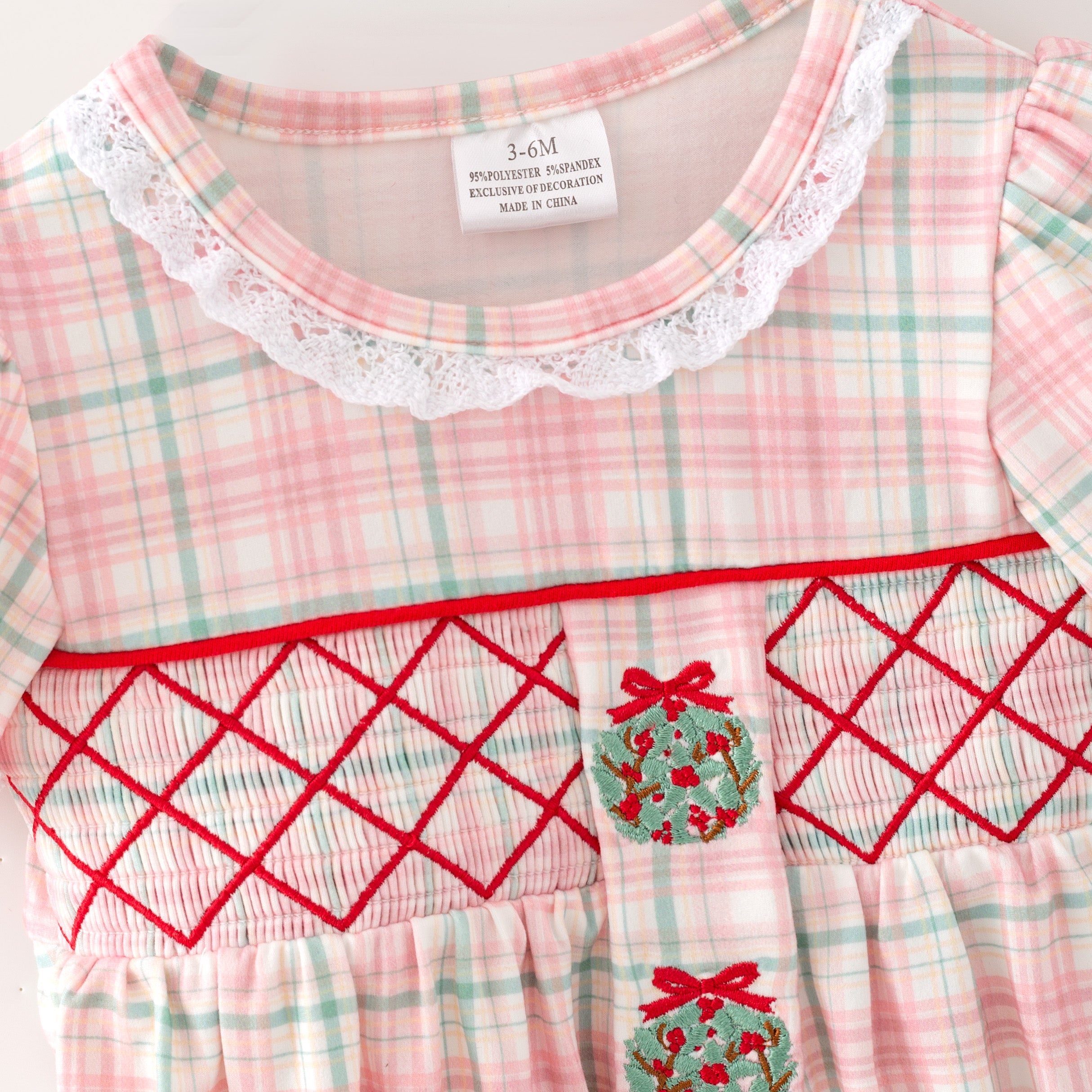 (In Stock)Toddler Girls Christmas Embroidery Smocked Romper