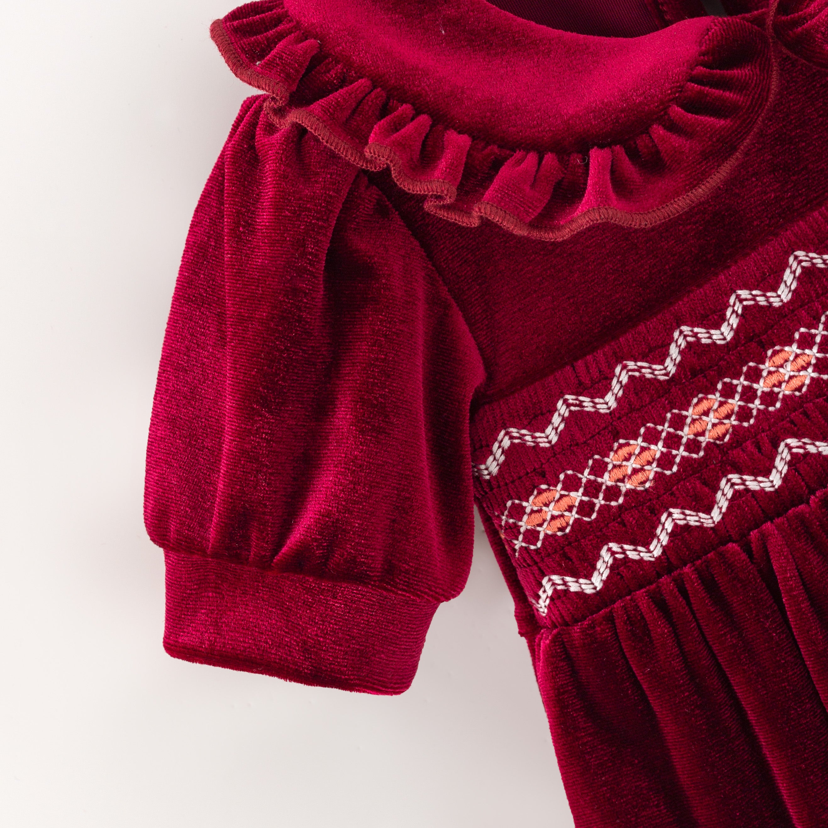 (In Stock)Toddler Girls Christmas Red Velvet Smocked Romper