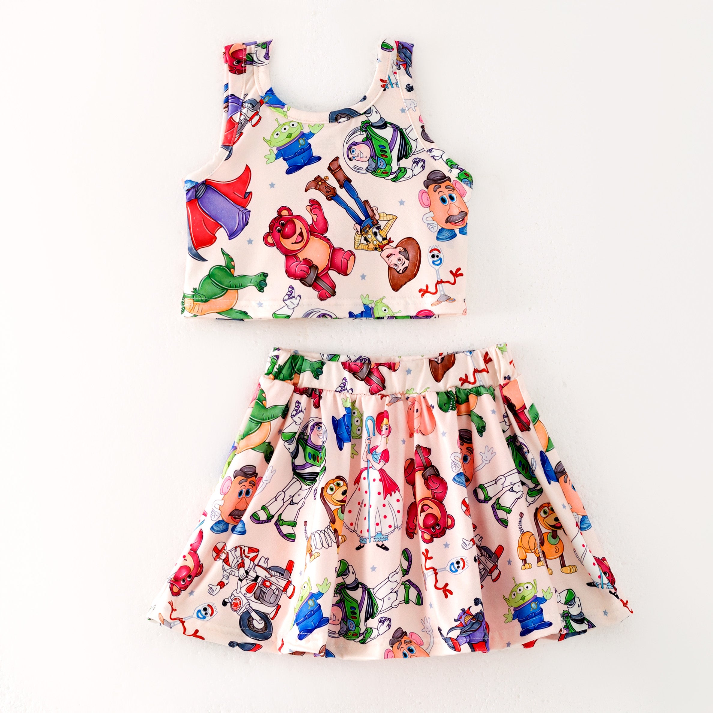 (Pre Order)Girls Spring and Summer Cartoon Print Skort Set