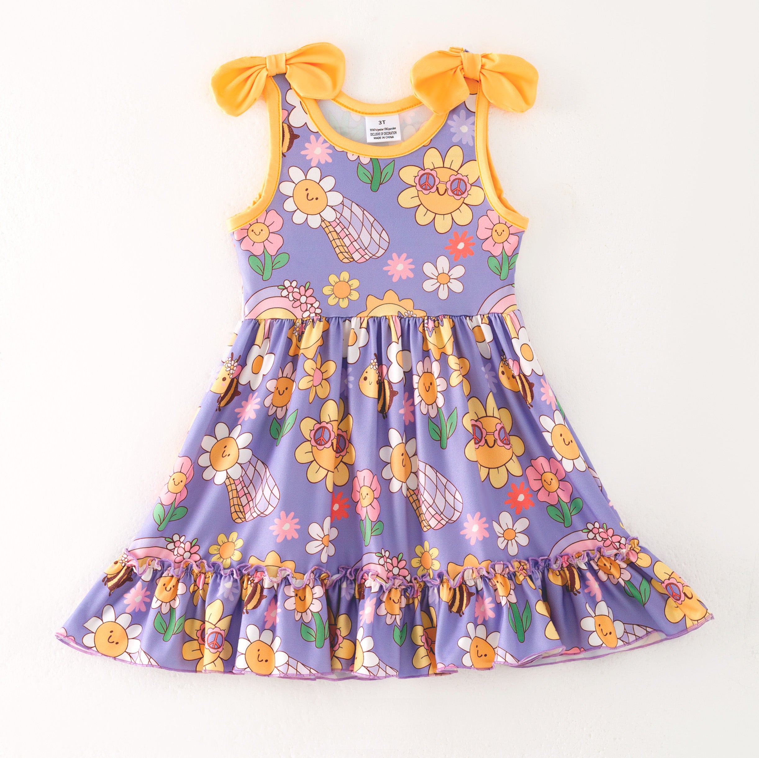 (Pre Order)Girls Spring and Summer Sunflower Print Dress,Set,Jumpsuit&Romper