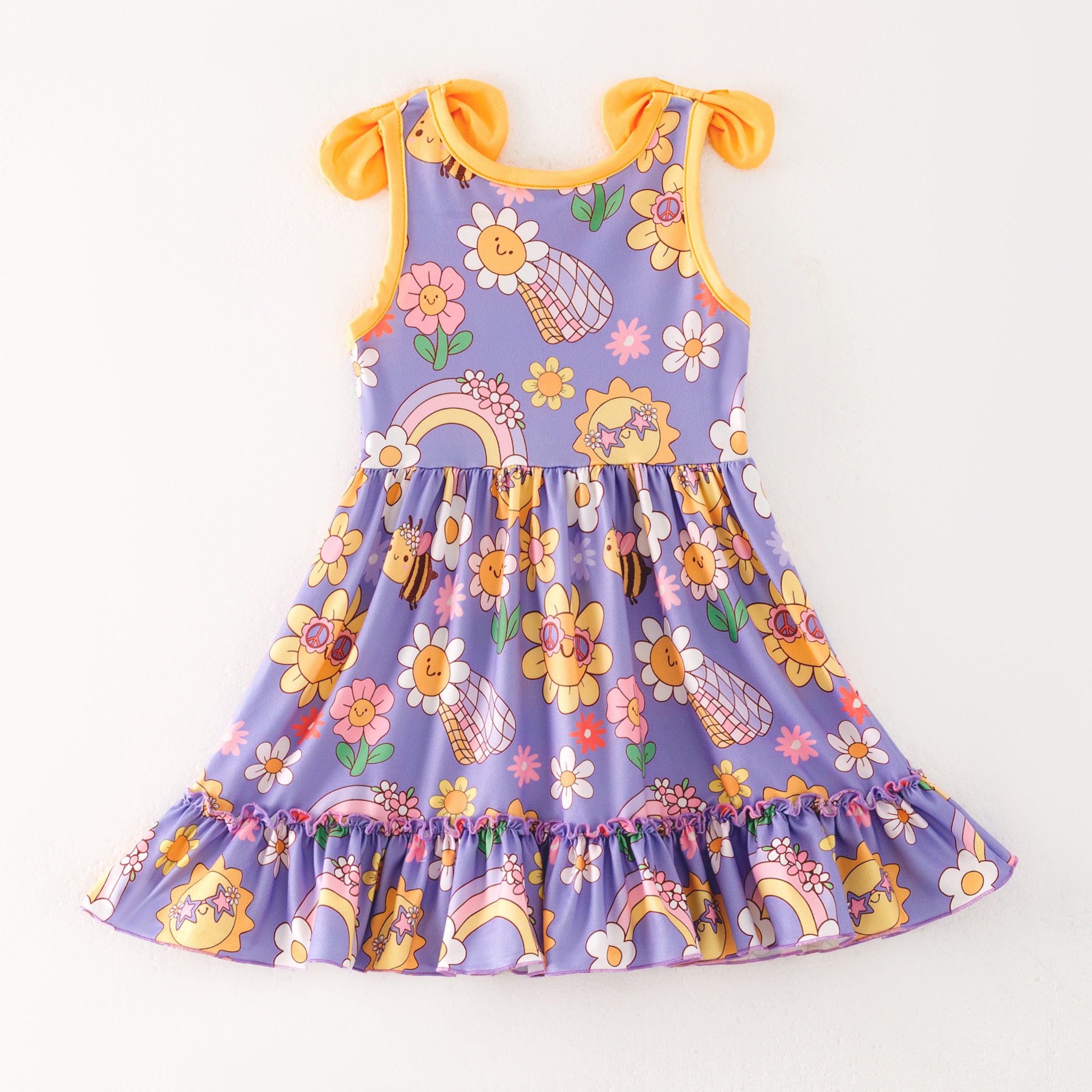 (Pre Order)Girls Spring and Summer Sunflower Print Dress,Set,Jumpsuit&Romper