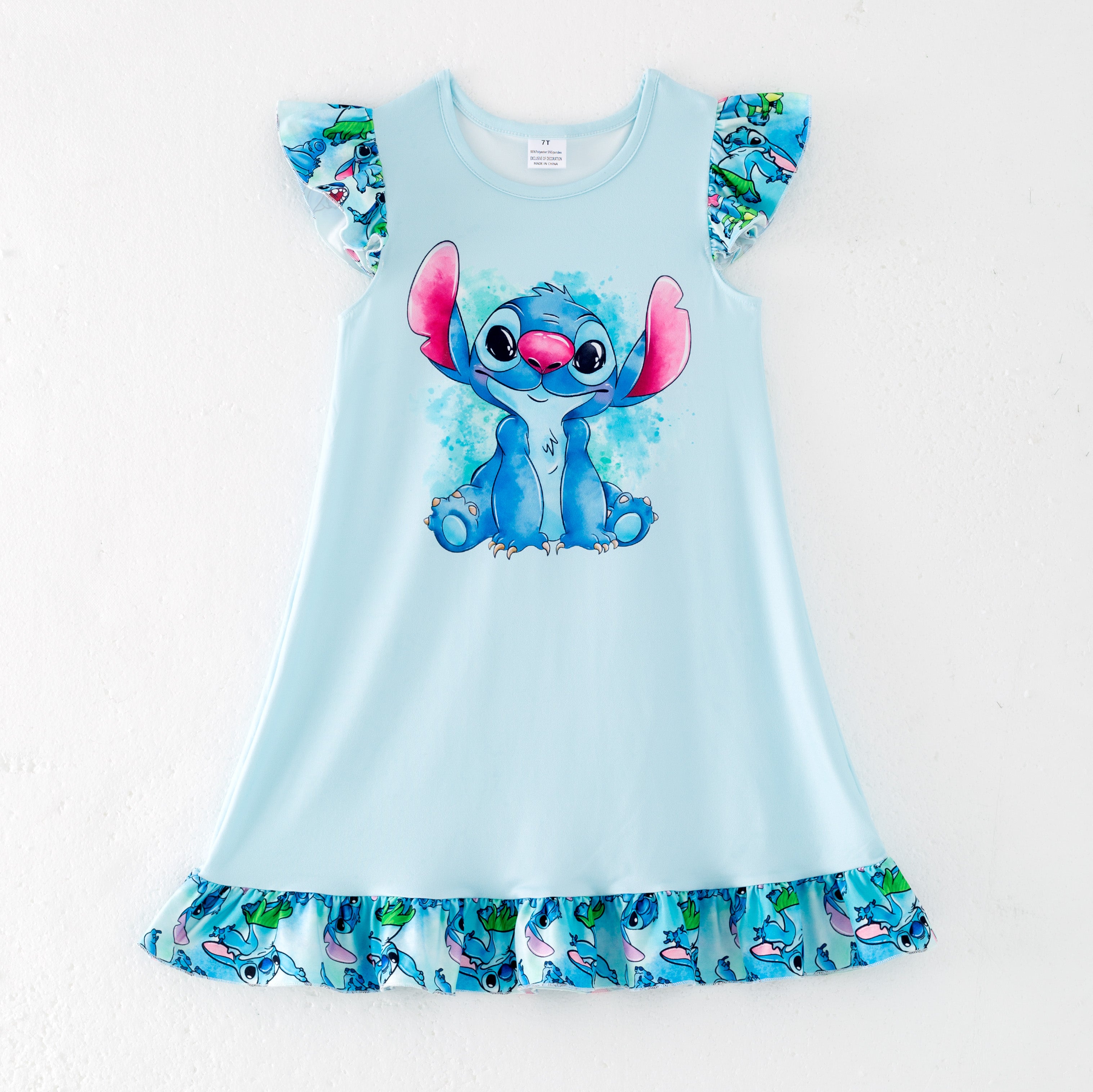 (Pre Order)Girls Summer Cartoon Ruffled Pajamas Dress