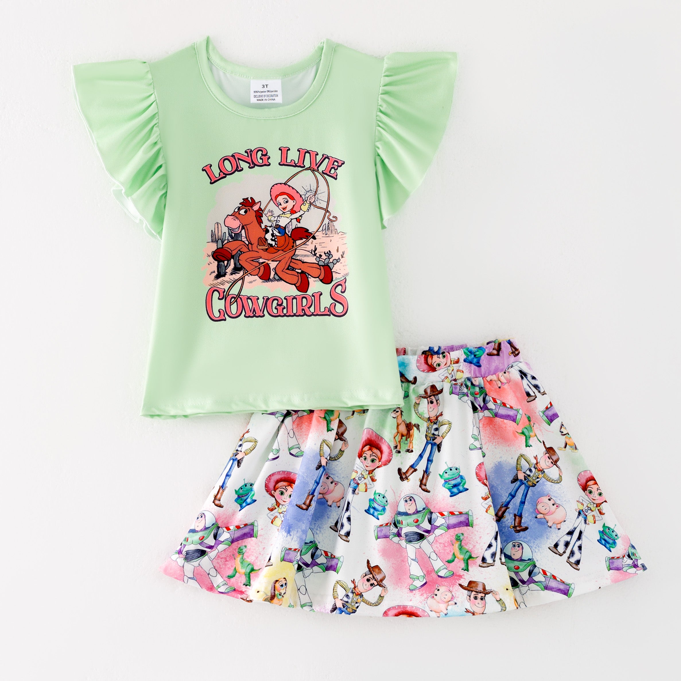 (Pre Order)Girls Spring and Summer Cartoon Print Skort Set