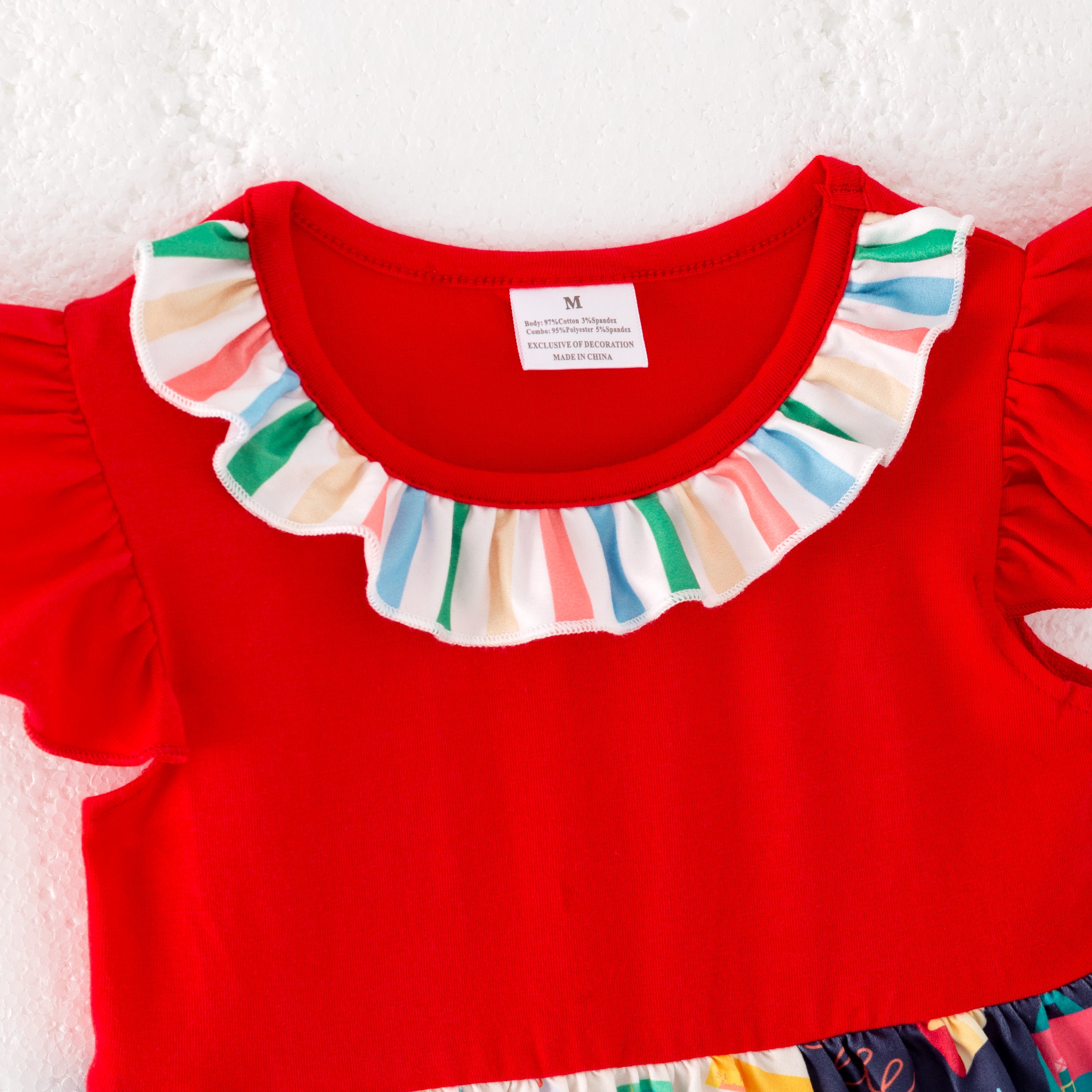 (In Stock)Girls Summer Red Back To School Print Girls Cotton Short Set