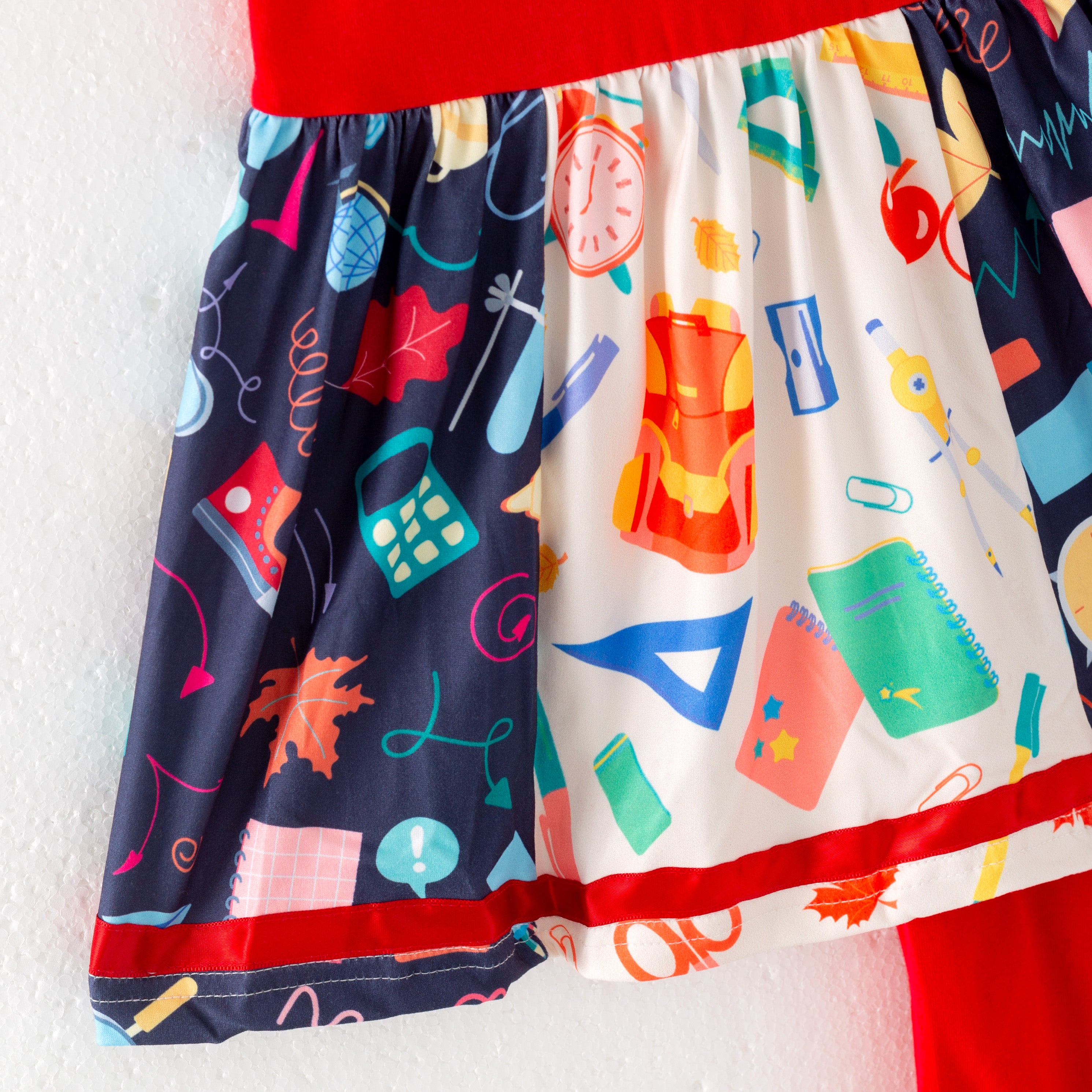 (In Stock)Girls Summer Red Back To School Print Girls Cotton Short Set