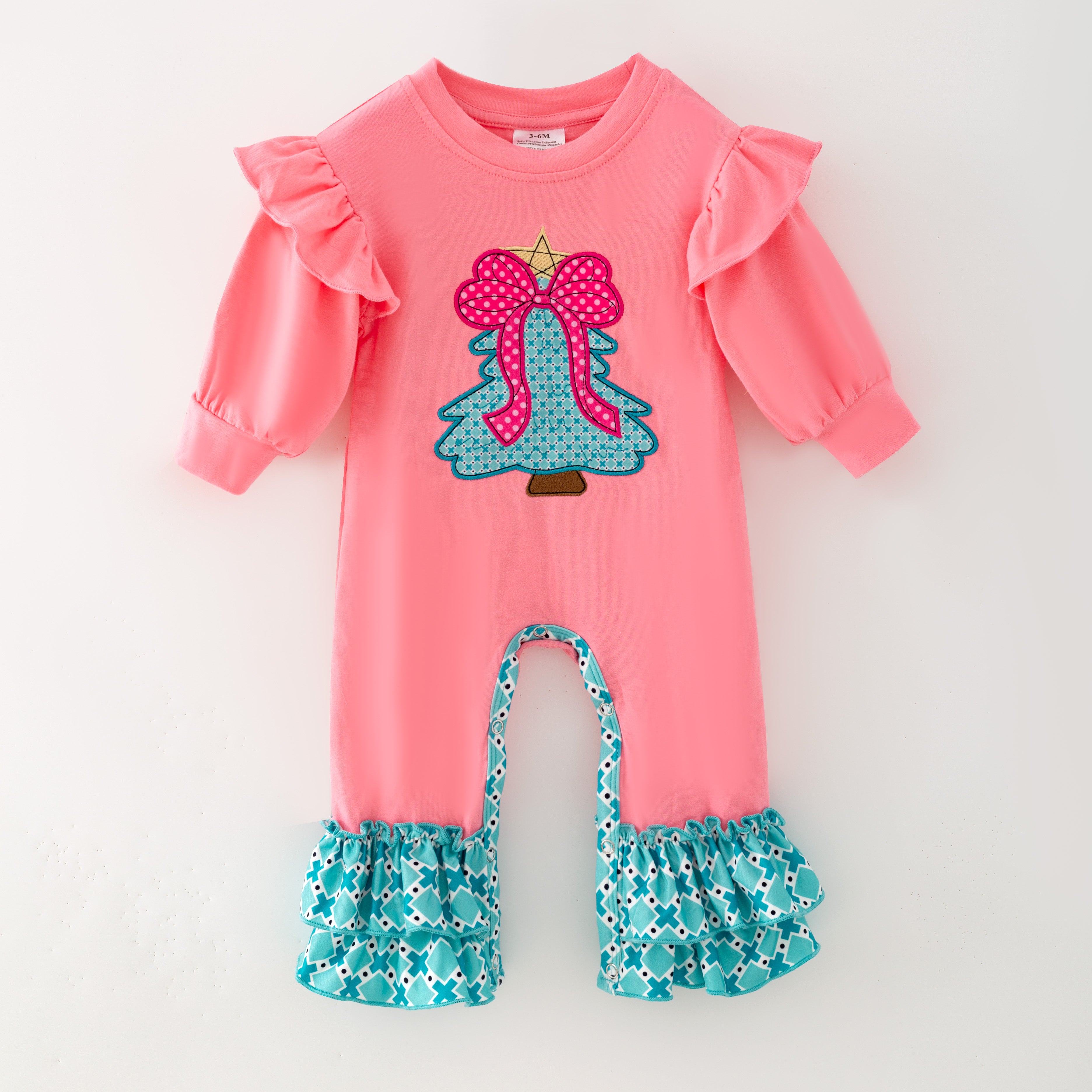 (In Stock)Toddler Girls Christmas Applique Cotton Romper