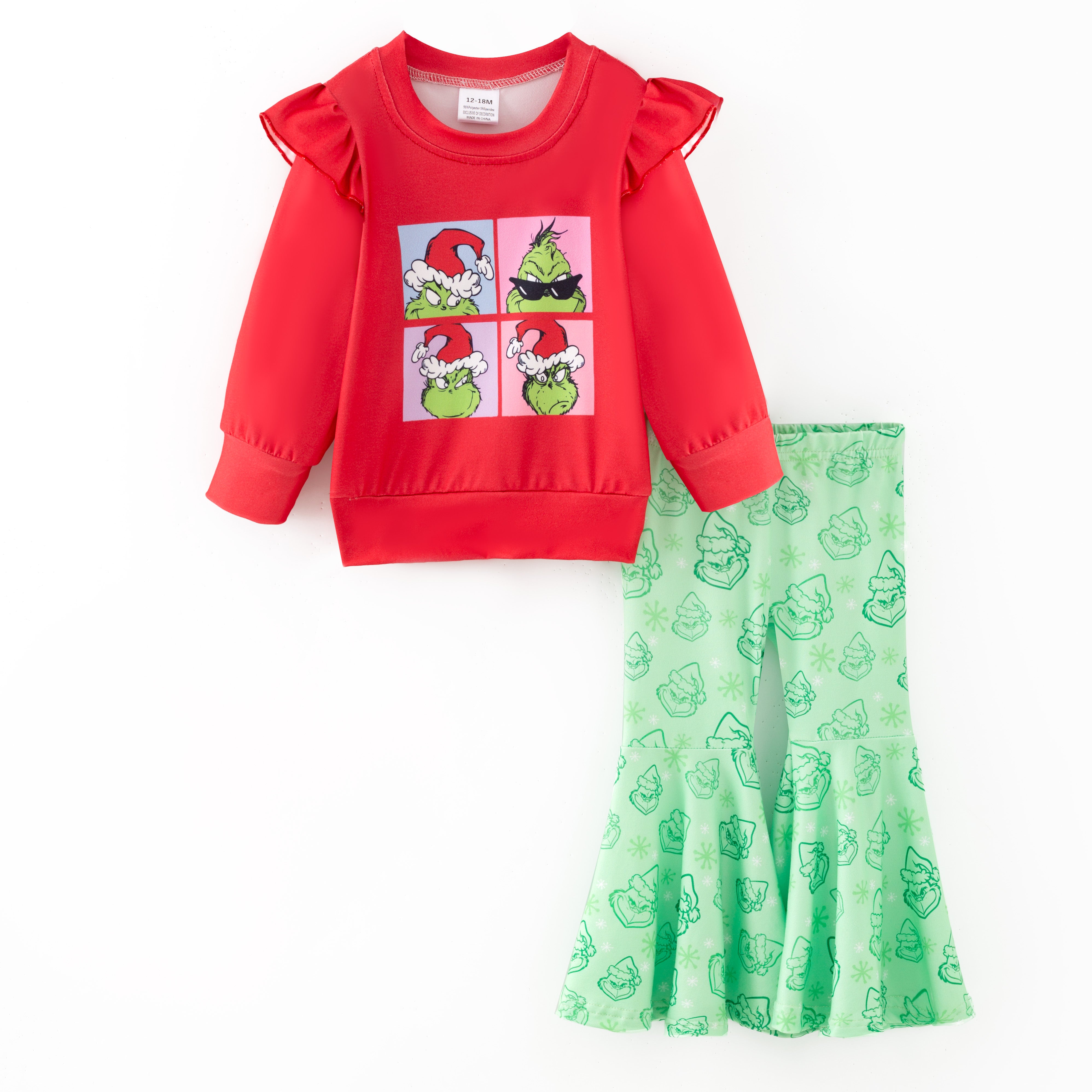 (Pre Order,Prepack Zone)Girls Christmas Cartoon Print Set,Dress&Top(Mix Size)