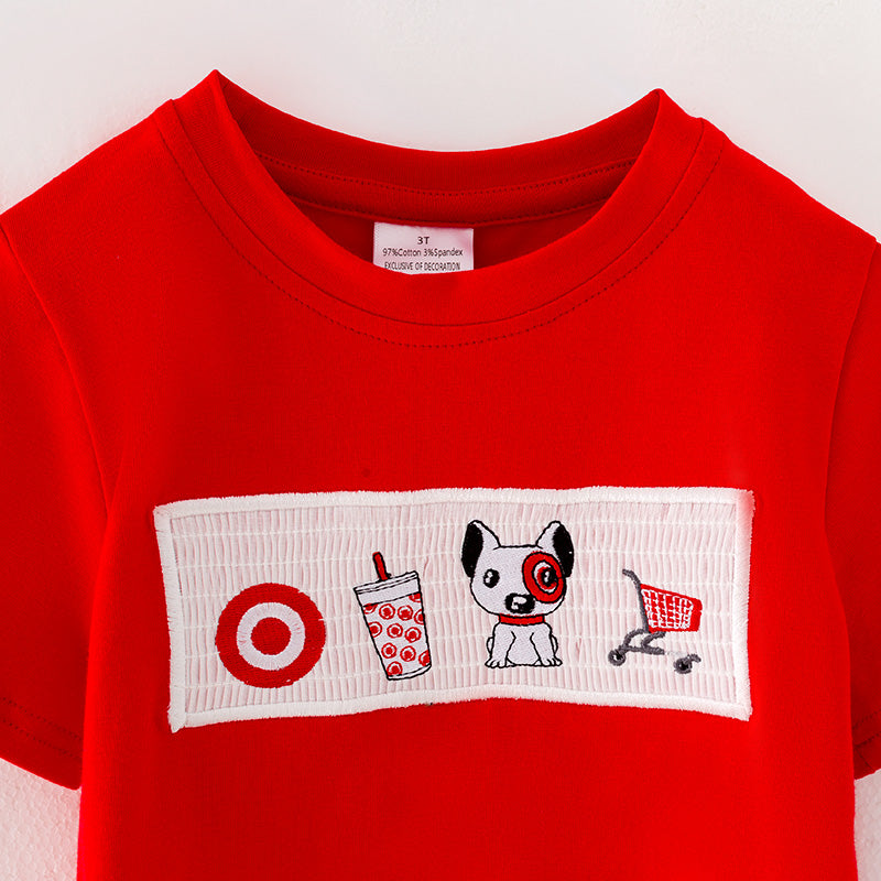 Boys Plaid Supermarket Embroidery Smocked Short Set