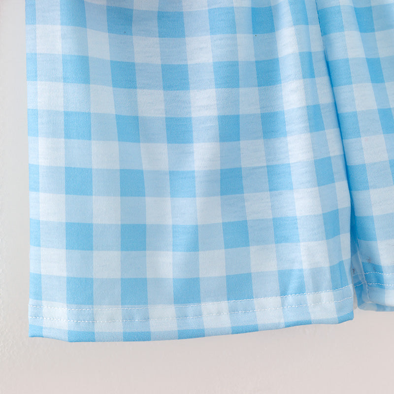 Boys Plaid Supermarket Embroidery Smocked Short Set