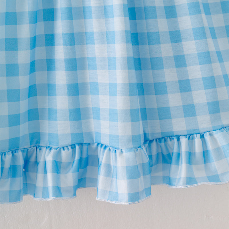 Girls Plaid Supermarket Embroidery Smocked Trap Dress