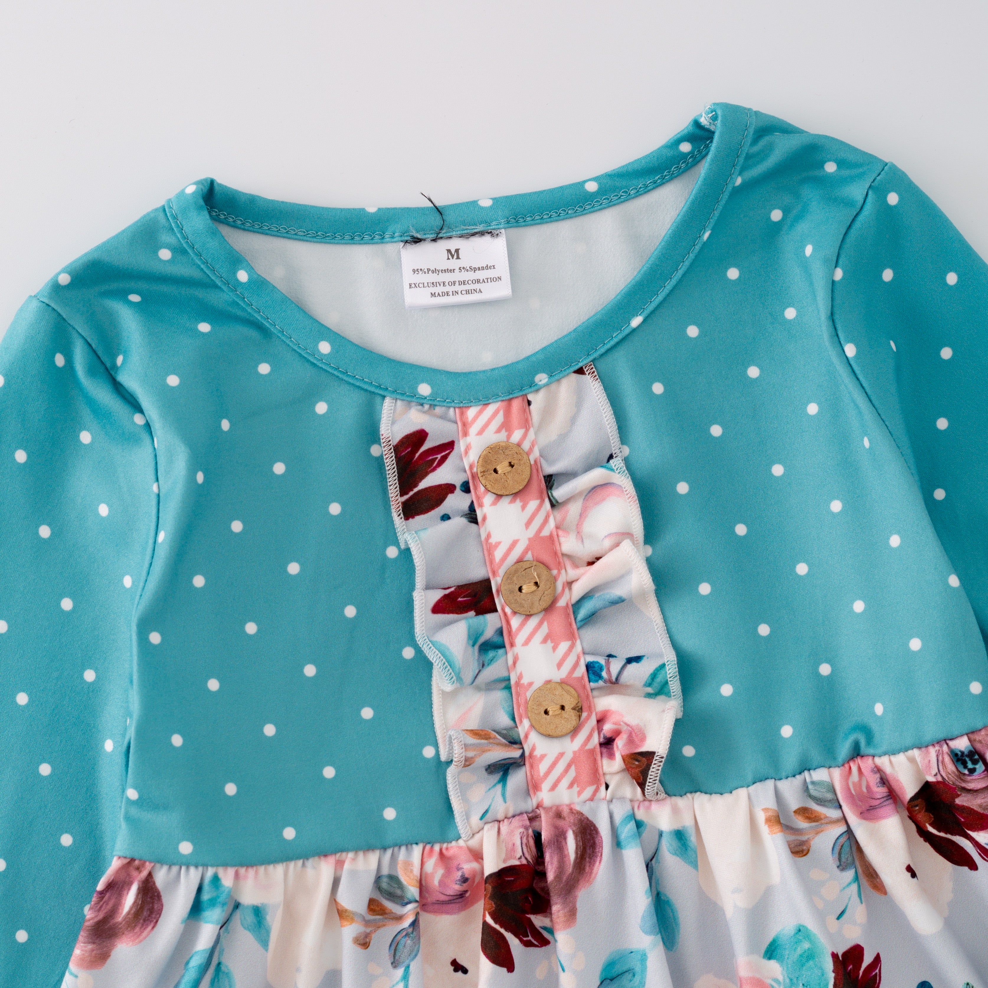 (In Stock G28-05-01 G21-05-01)Girls Turquoise Floral Print Top Plaid Pants Set