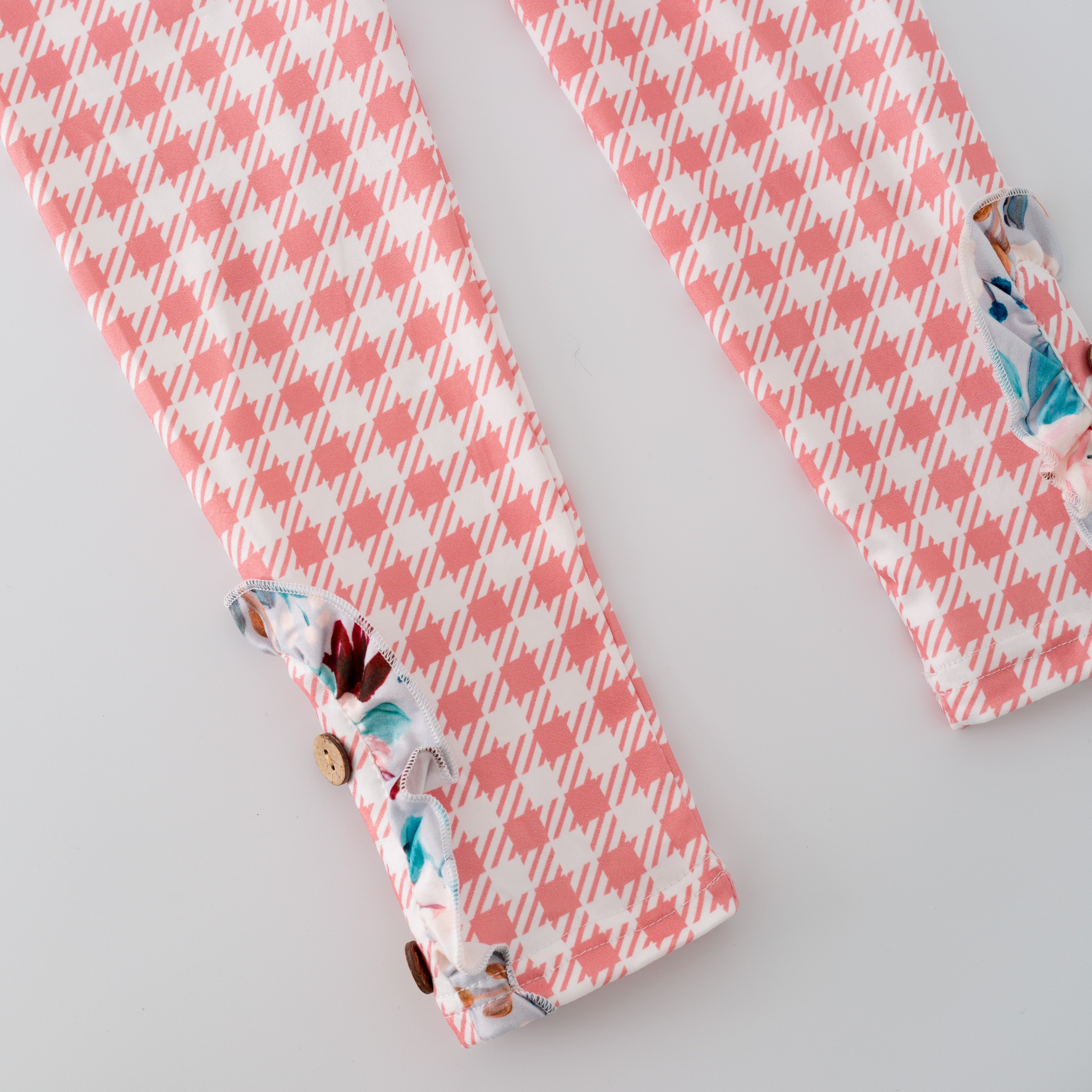 (In Stock G28-05-01 G21-05-01)Girls Turquoise Floral Print Top Plaid Pants Set