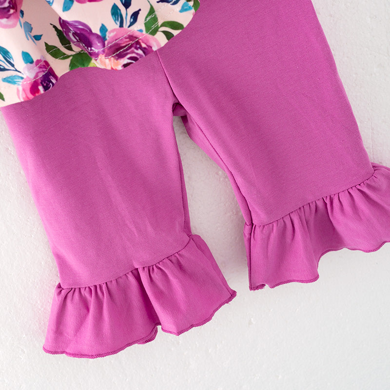 (In Stock)Girls Summer Fuchsia Floral Print Capris Set