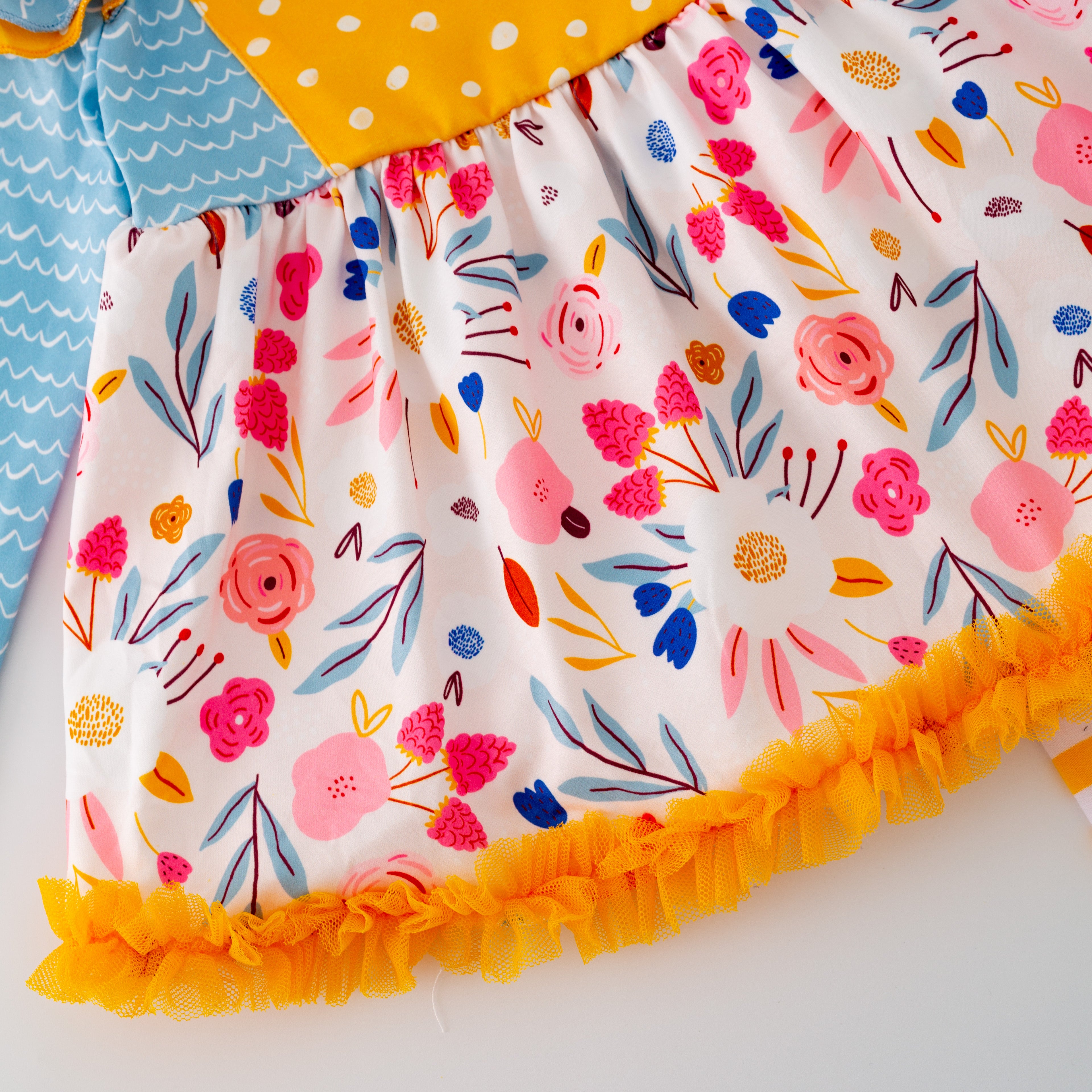 (In Stock G28-06-02 G21-06-02)Girls Floral Print Yellow Stripe Pants Set