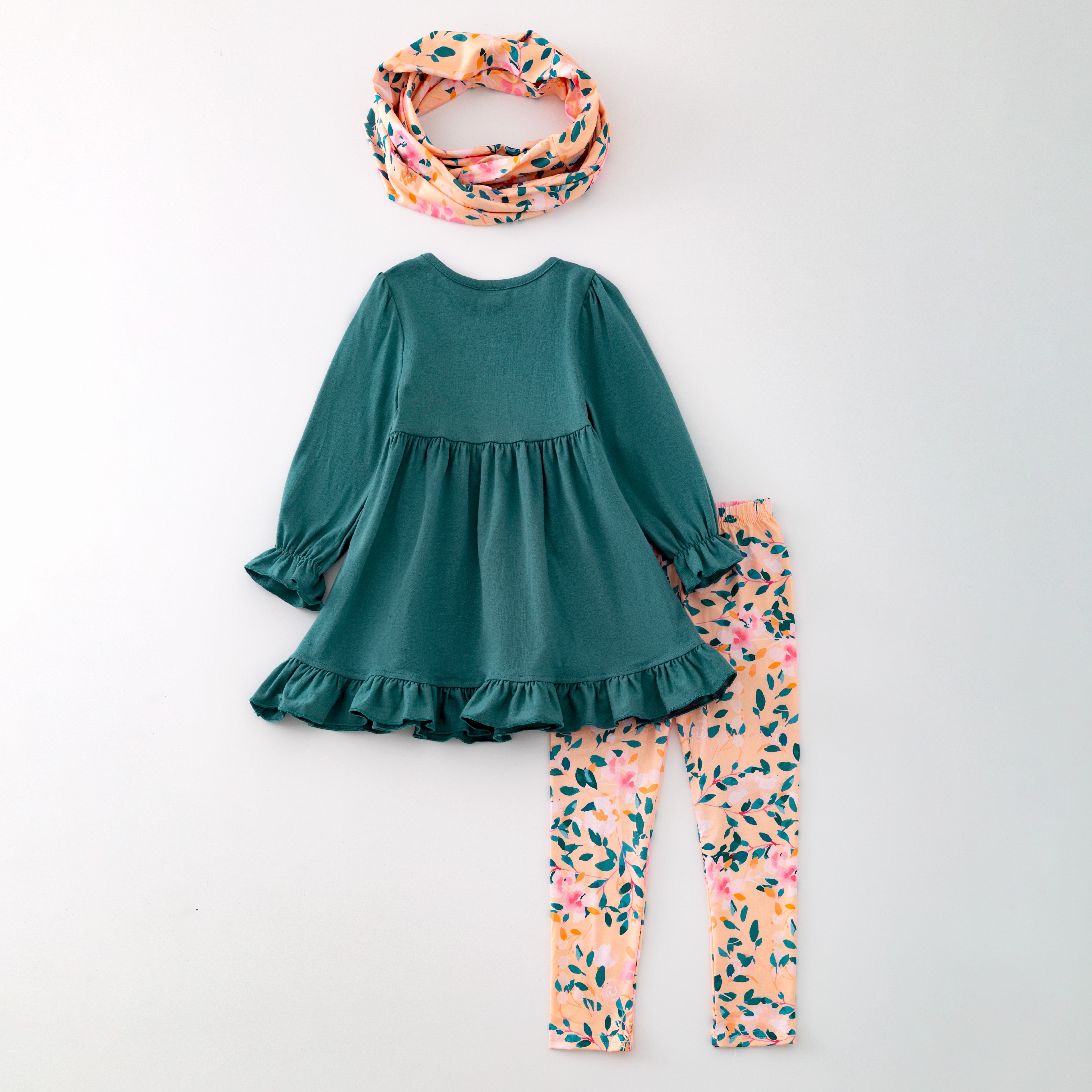 (In Stock L32-2-3)Girls 3 Pieces Fall Winter Top Floral Print Pants Scarf Set