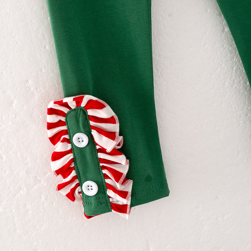 (In Stock E35-4-1)Girls Christmas Embroidery Stripe Outfit Set