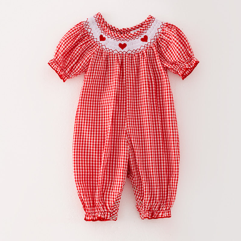 (In Stock L12-4-3)Baby Girls Valentine's Day Embroidery Red Smocked Romper