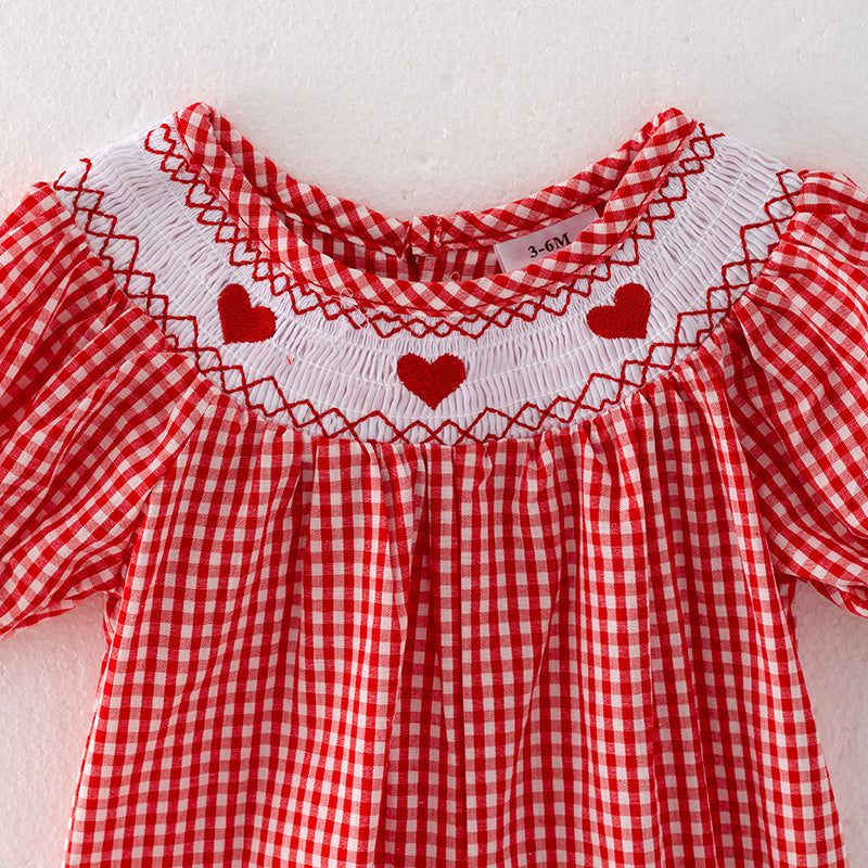 (In Stock L12-4-3)Baby Girls Valentine's Day Embroidery Red Smocked Romper
