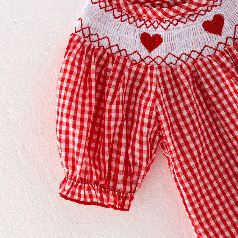 (In Stock L12-4-3)Baby Girls Valentine's Day Embroidery Red Smocked Romper