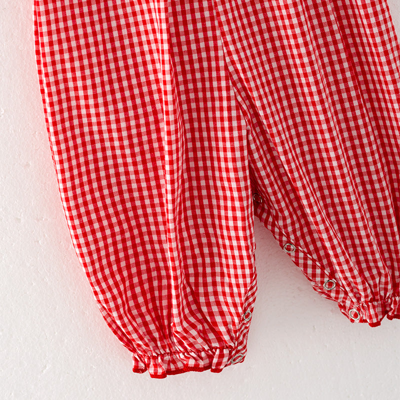 (In Stock L12-4-3)Baby Girls Valentine's Day Embroidery Red Smocked Romper