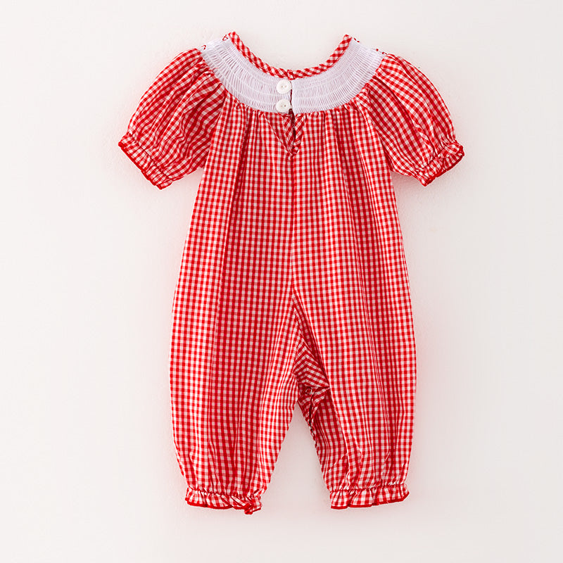(In Stock L12-4-3)Baby Girls Valentine's Day Embroidery Red Smocked Romper
