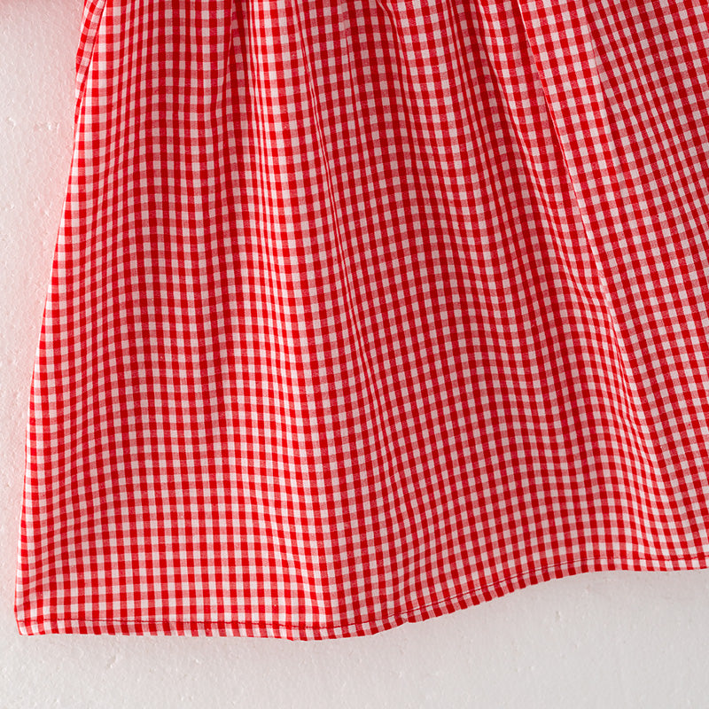 (In Stock L32-4-3)Girls Valentine's Day Embroidery Red Smocked Dress