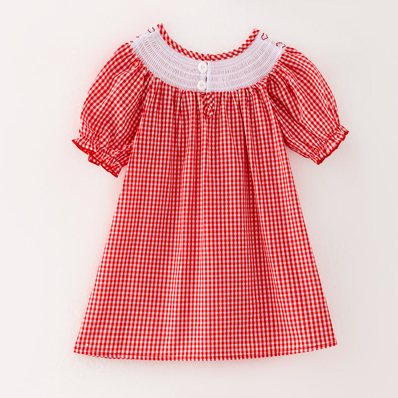 (In Stock L32-4-3)Girls Valentine's Day Embroidery Red Smocked Dress
