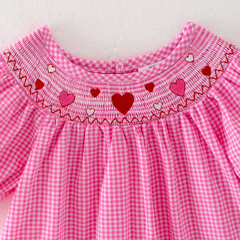 (In Stock L33-4-3)Girls Valentine's Day Embroidery Pink Smocked Dress