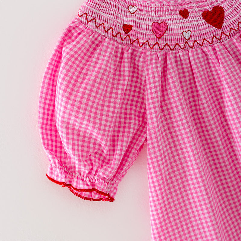 (In Stock L33-4-3)Girls Valentine's Day Embroidery Pink Smocked Dress