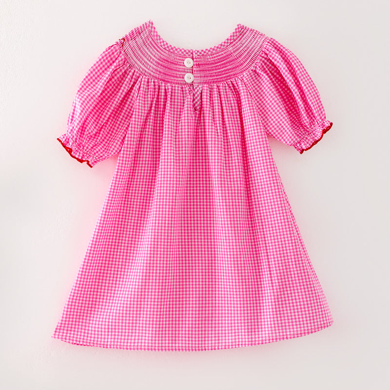 (In Stock L33-4-3)Girls Valentine's Day Embroidery Pink Smocked Dress