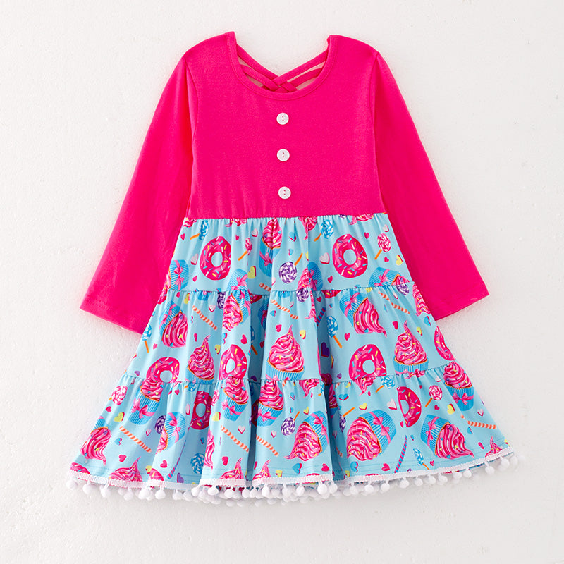 (In Stock G25-2-1)One Pack(2 Pieces total) Sale Girls Valentine's Day Dessert Print Dress