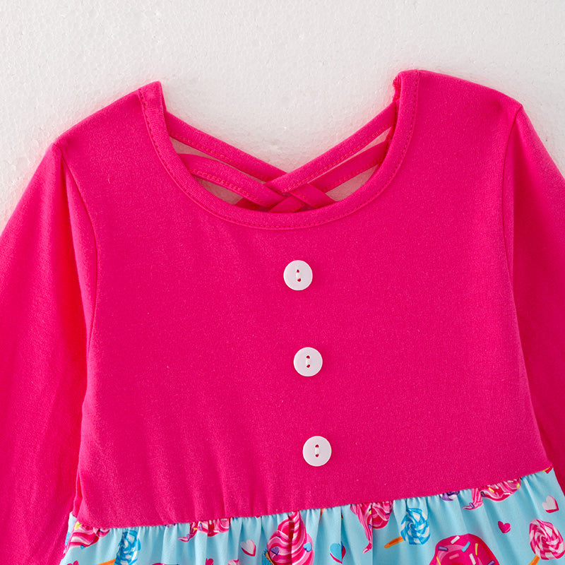 (In Stock G25-2-1)One Pack(2 Pieces total) Sale Girls Valentine's Day Dessert Print Dress