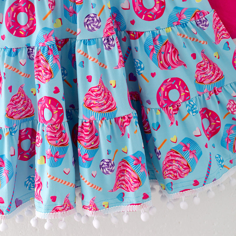 (In Stock G25-2-1)One Pack(2 Pieces total) Sale Girls Valentine's Day Dessert Print Dress