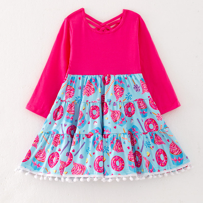 (In Stock G25-2-1)One Pack(2 Pieces total) Sale Girls Valentine's Day Dessert Print Dress