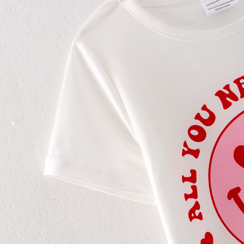 (In Stock G22-1-1)Girls Valentine's Day Print Outfit Set