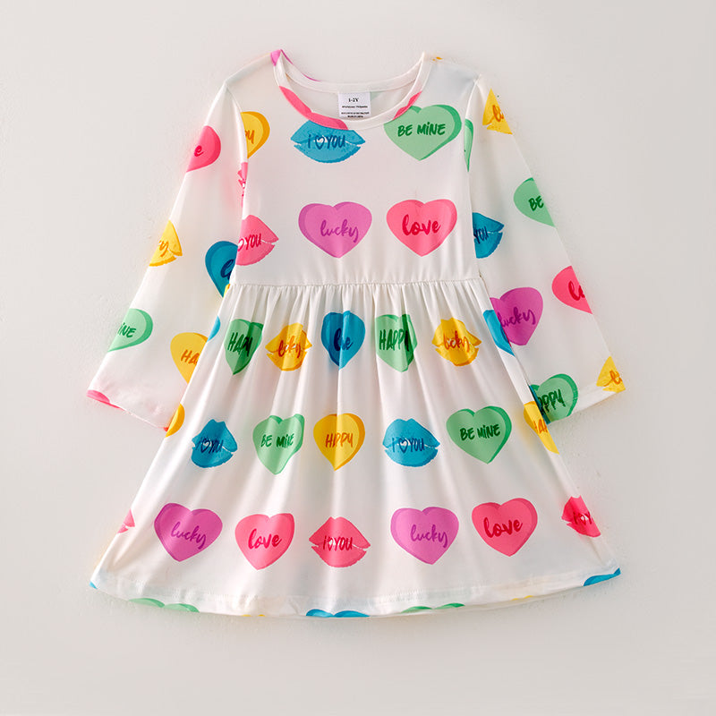(In Stock G23-4-3)Girls Valentine's Day Print Dress