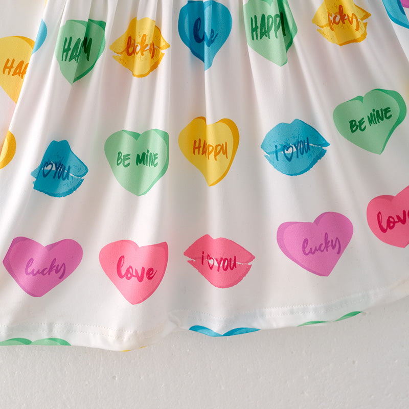 (In Stock G23-4-3)Girls Valentine's Day Print Dress
