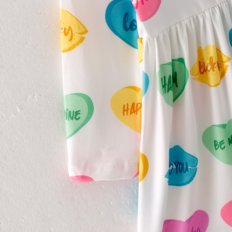 (In Stock G23-4-3)Girls Valentine's Day Print Dress