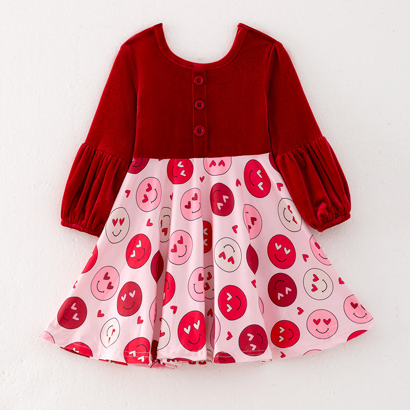 (In Stock)Girls Valentine's Day Print Velvet Dress